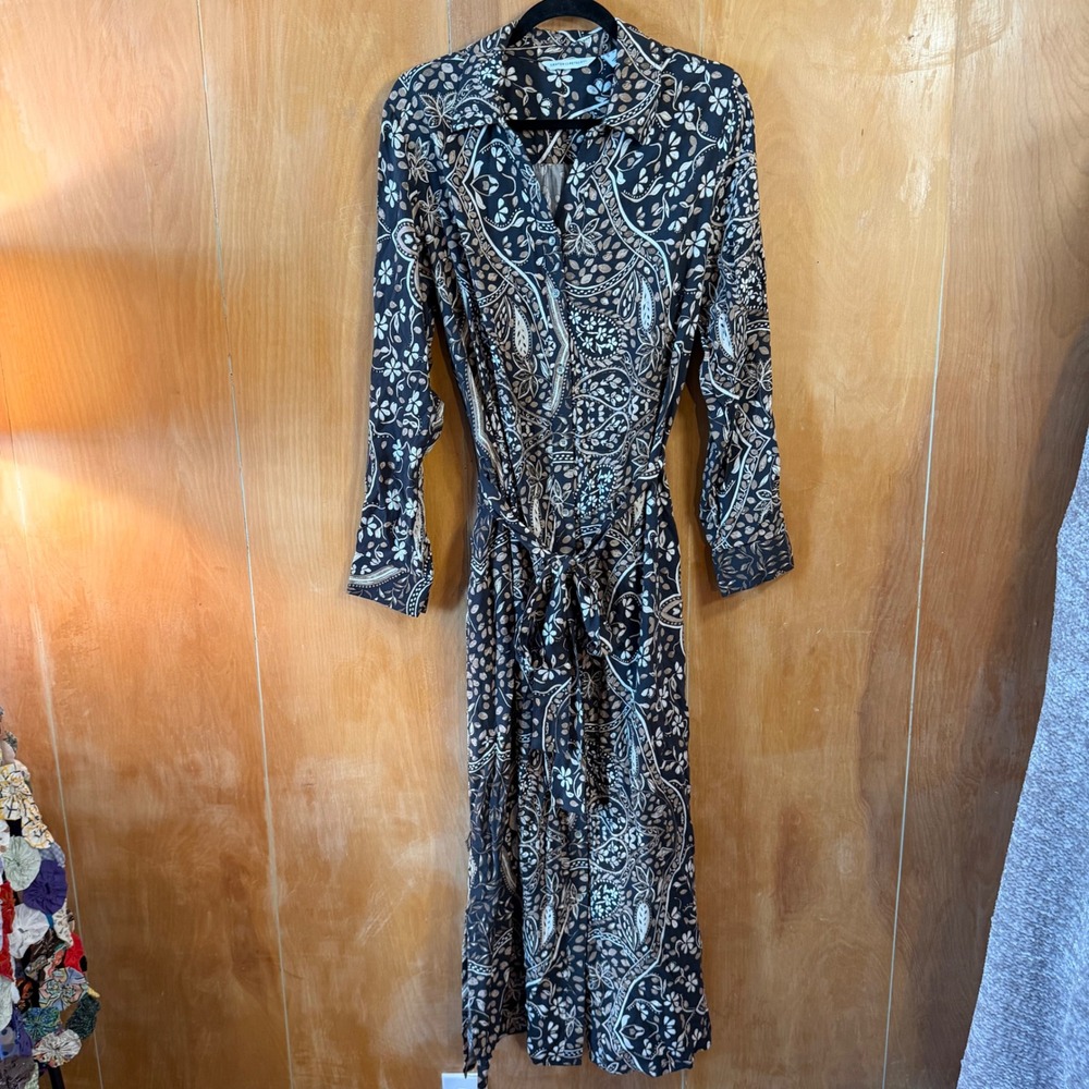 Canyon Retreat Paisley Floral Maxi Shirt Dress Brown Black A606141 Large